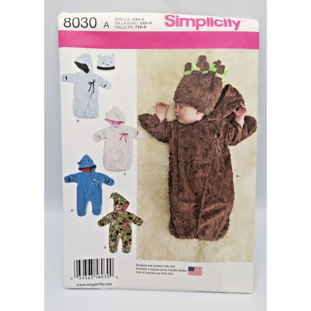 Simplicity Baby Bunting w/ Hats Sewing Pattern #8030 3 Sizes Uncut